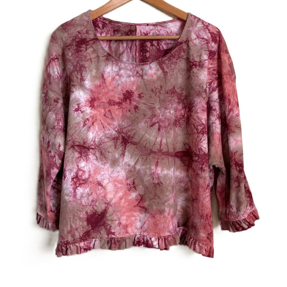 Cynthia Rowley Linen Blend Tie Dye Ruffle Hem Boho Top XL